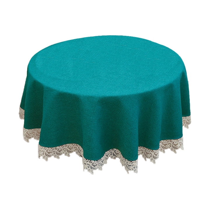 Jormftte kerek asztalterítő, vintage csipke, vízálló, zöld, 150x150cm