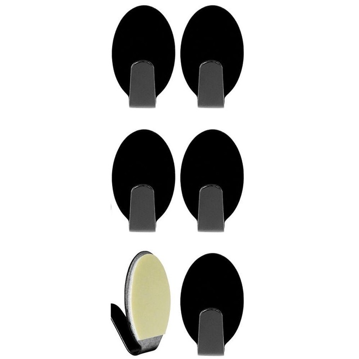 Set 6 Carlige autoadezive, Orion, otel, negru