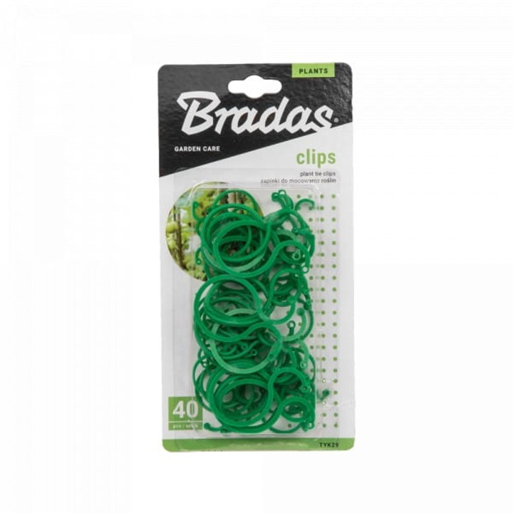 Set 40 Clipsuri pentru fixarea plantelor, Bradas, Plastic, 2 dimensiuni, Verde
