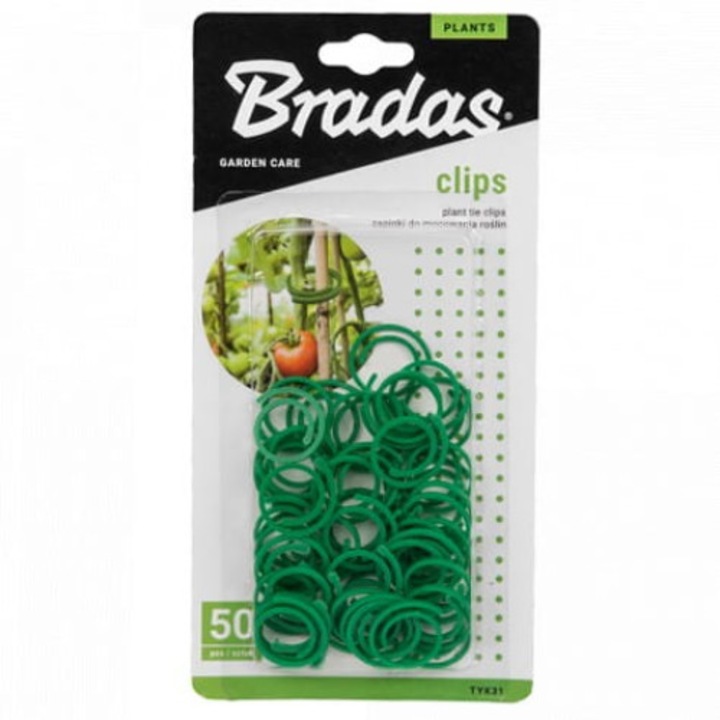 Set 50 cleme pentru fixarea plantelor, Bradas, Plastic, Diametru 3 cm, Verde