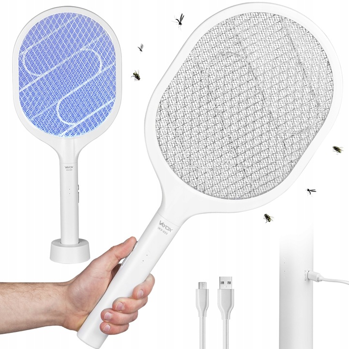 Електрическа бъркалка за комари, мухи или насекоми IKV-959, UV, USB зареждане, 2500V, Vayox, Бяла