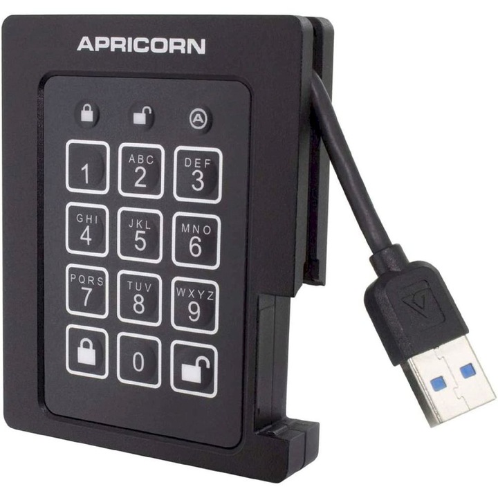 Apricorn Aegis Padlock SSD - хард диск - 4 TB - USB 3.2 Gen 1 - TAA съвместим (ASSD-3PL256-4TBF)