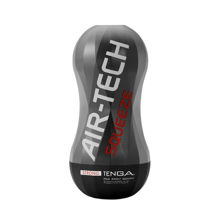 Мастурбатор за многократна употреба, Tenga Air-Tech Squeeze Strong, Еластомер, 17 см, Черен