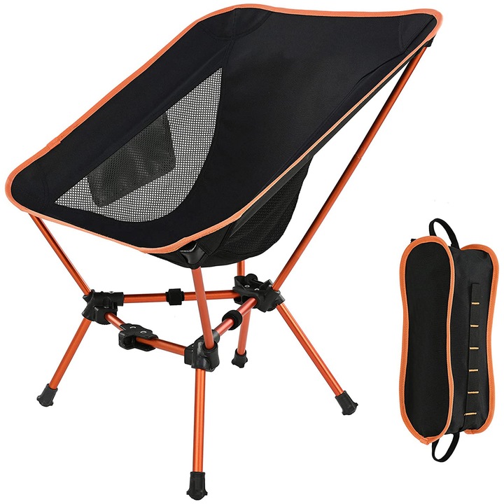 Сгъваем стол, Sundiguer, алуминий, 53x35x67 см, черен/оранжев