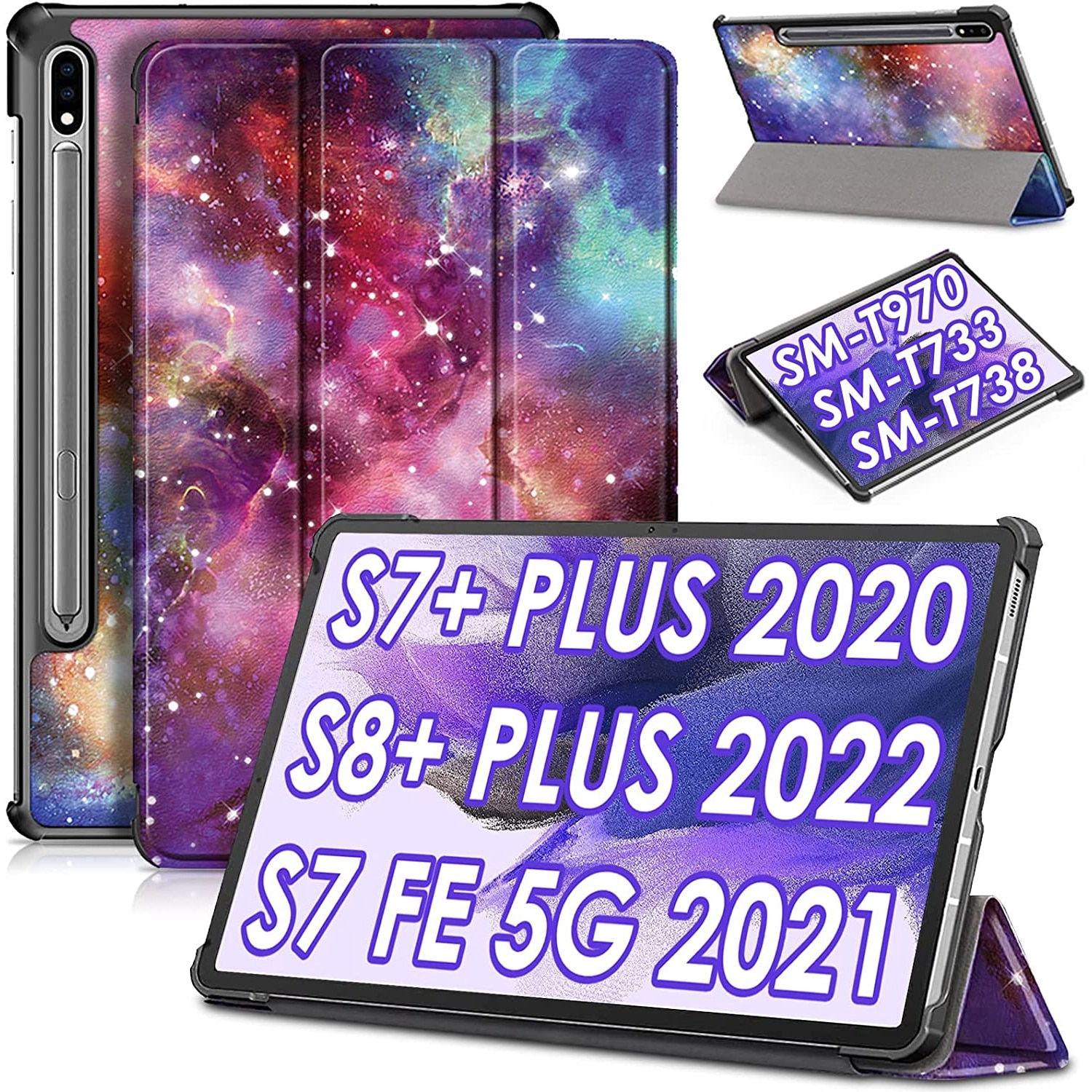 Husa Slim Sigloo, Smart Cover, Trifold, pentru tableta Samsung Galaxy Tab S8 Plus (X800/X806), S7 FE (T730/T733/T736B), S7 Plus (T970/T976B), 12.4 Inch, model Galaxy
