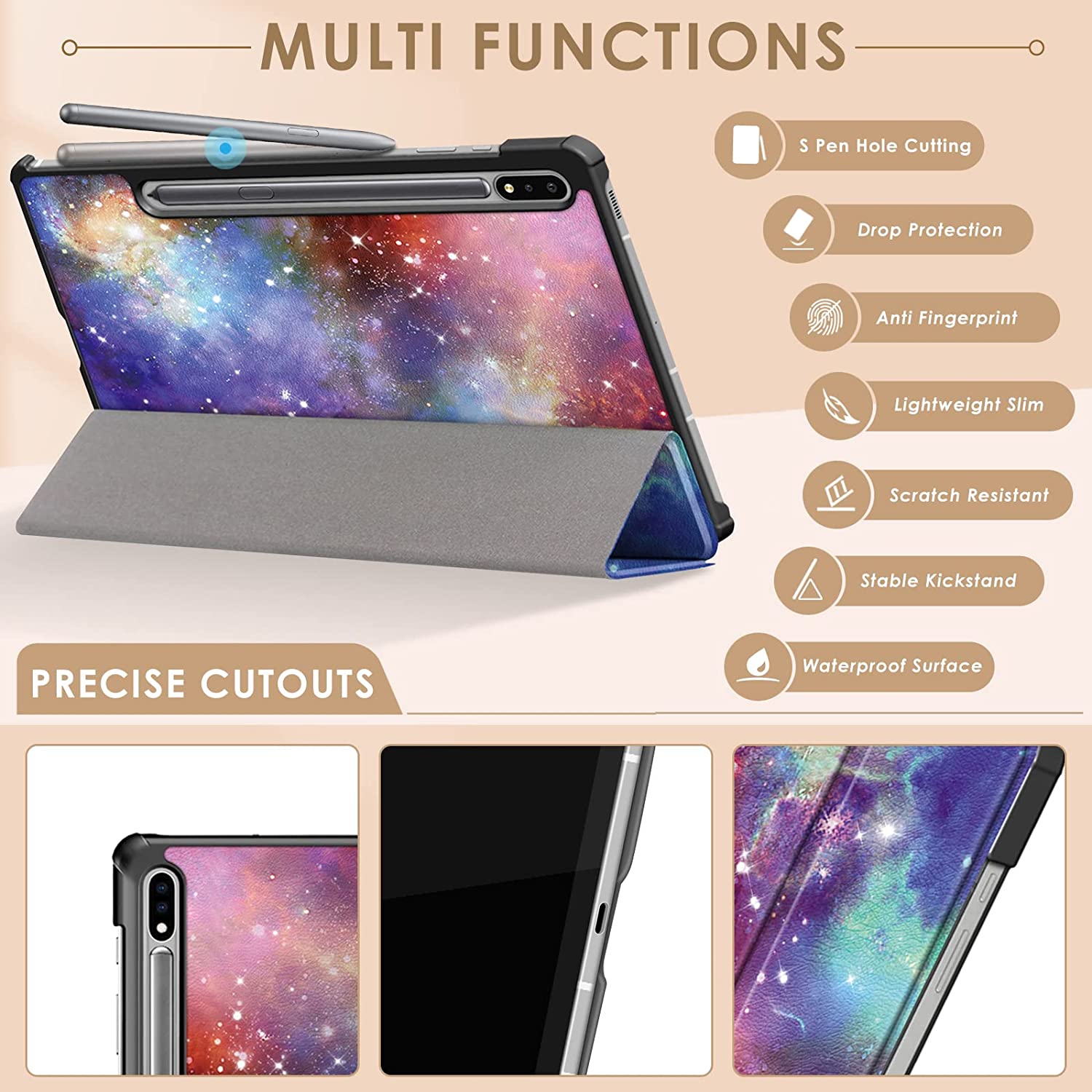 Husa Slim Sigloo, Smart Cover, Trifold, pentru tableta Samsung Galaxy Tab S8 Plus (X800/X806), S7 FE (T730/T733/T736B), S7 Plus (T970/T976B), 12.4 Inch, model Galaxy
