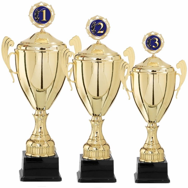 Set 3 Cupe Podium cu Capac, Metal, Plastic, 47, 41, 36 cm