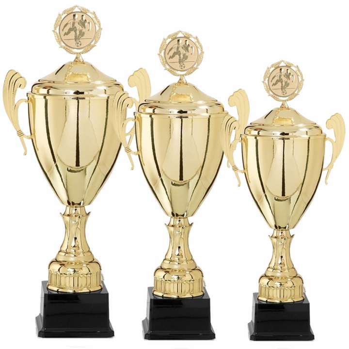 Set 3 Cupe Fotbal cu Capac, Metal, Plastic, 47, 41, 36 cm