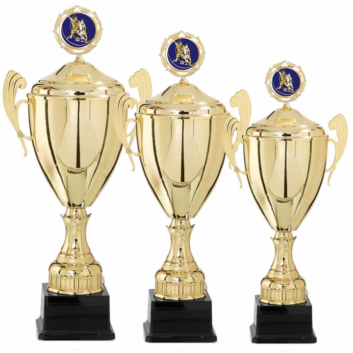 Set 3 Cupe Fotbal cu Capac, Metal, Plastic, 47 cm, 41 cm, 36 cm