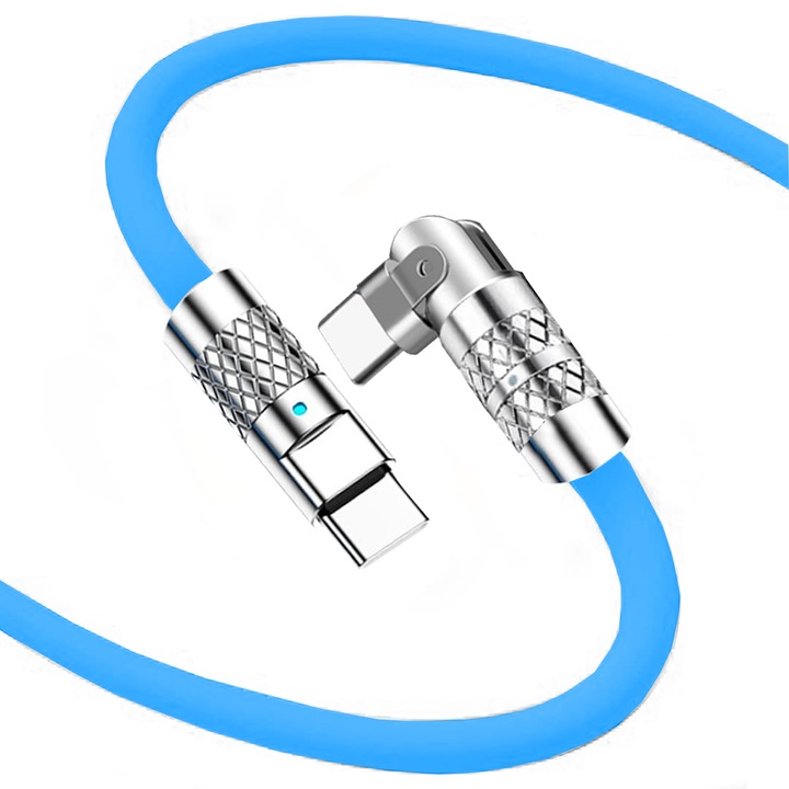 Cablu Date Si Incarcare Rapida 120W Timebox, Type-C La USB-C, QC 3.0, Rotire 180 Grade, Indicator LED, Lungime 1.5m, Compatibil Samsung, Huawei, Xiaomi, MacBook, Transfer Stabil, Fast Charge Eficient, Design Albastru, Flexibil, Conectare Durabila