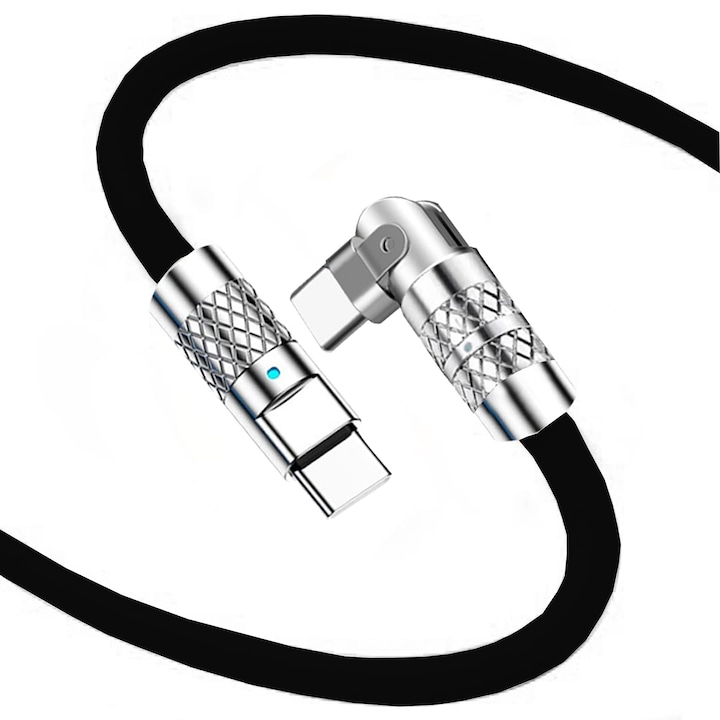 Cablu Date Si Incarcare Rapida 120W Timebox, Type-C La USB-C, QC 3.0, Rotire 180 Grade, Indicator LED, Lungime 1.5m, Compatibil Samsung, Huawei, Xiaomi, MacBook, Transfer Stabil, Fast Charge Eficient, Design Negru Flexibil, Conectare Durabila