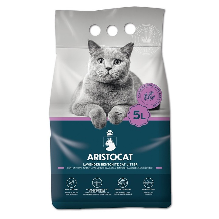 Nisip pentru litiera pisici ARISTOCAT Bentonite Plus din bentonita, miros lavanda 5 L