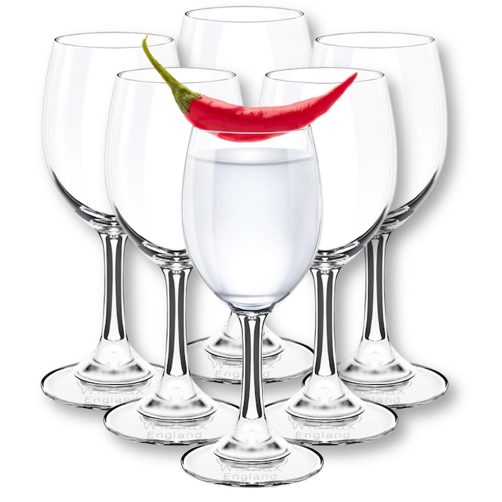 Set Pahare Tuica/Vodka/Palinca, 6 piese, Crystalline, Sticla Transparenta, 65 ml, cu picior, Wilmax England