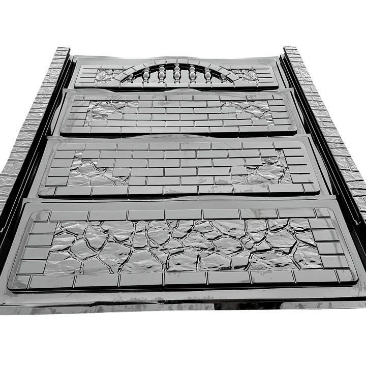 Set matrita gard, panou intreg, 3 matrite mijloc + 1 terminatie + 2 stalpi, model Rompa Piatra, plastic ABS, negru