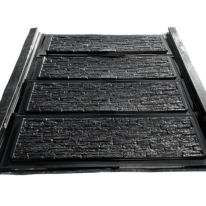 Set matrita gard, panou intreg, 4 matrite mijloc si 2 stalpi, model Piatra 2023 LIS, plastic ABS, negru