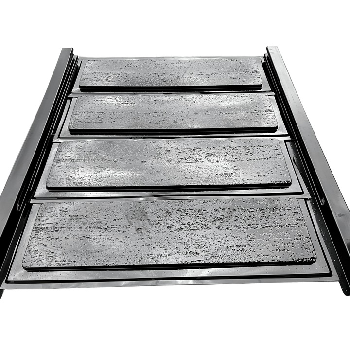 Set matrita gard, panou intreg, 4 matrite mijloc si 2 stalpi, model Travertin LIS, plastic ABS, negru