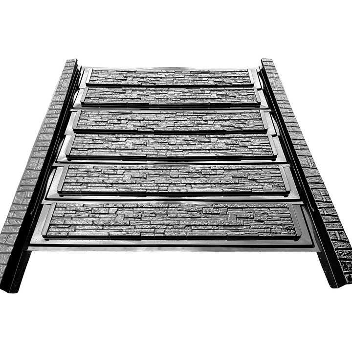 Set matrita gard, panou intreg, 6 matrite mijloc si 2 stalpi, model Piatra mic Piatra, plastic ABS, negru