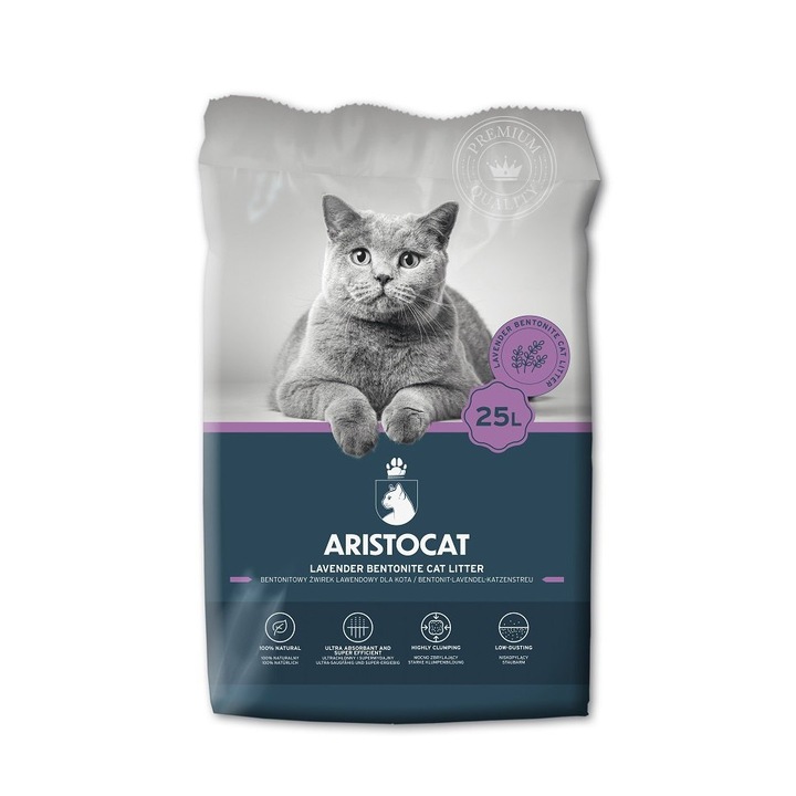 Nisip litiera pisici ARISTOCAT Bentonite Plus din bentonita, miros lavanda 25 L