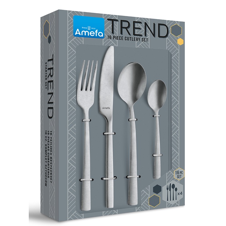 Set tacamuri Amefa Manille Vintage, 16 piese, otel inoxidabil 18/0
