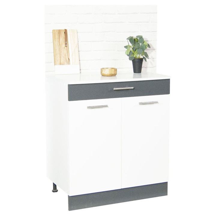 Corp bucatarie inferior Badenmob, seria Sarona, alb antracit, 60x80x52cm