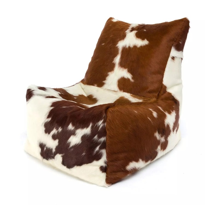 Fotoliu Ecopuf Premium Piele Naturala de Vaca Maro Bej Elegant Confortabil Durabil pentru Living, Dormitor, Birou si Spatii de Relaxare in Casa