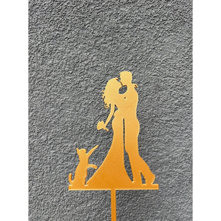 Tortadísz, „menyasszony és vőlegény macskával", macskabarátok, menyasszony és vőlegény macskával, 18 x 10 cm, arany