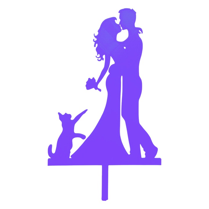 Torta dekoráció, "Mennyasszony Macskával", macskabarátok, menyasszony és vőlegény macskával, 18 x 10 cm világos lila