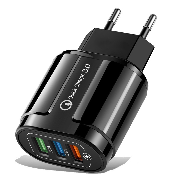 3x USB мрежово зарядно устройство с множество защити Ултра бързо зареждане Qualcomm 3.0, черно, CBD CORAL НАЙ-ДОБРИТЕ СДЕЛКИ