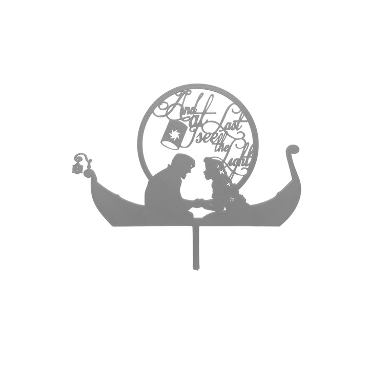 Tortafedő díszítés, "ÉS VÉGRE LÁTOM A FÉNYT", disney páros, 15,5 x 18 cm ezüst