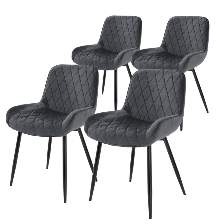Set 4 scaune dining ML-Design, antracit, 54x60x81 cm, catifea, 13,2 kg, design modern si elegant