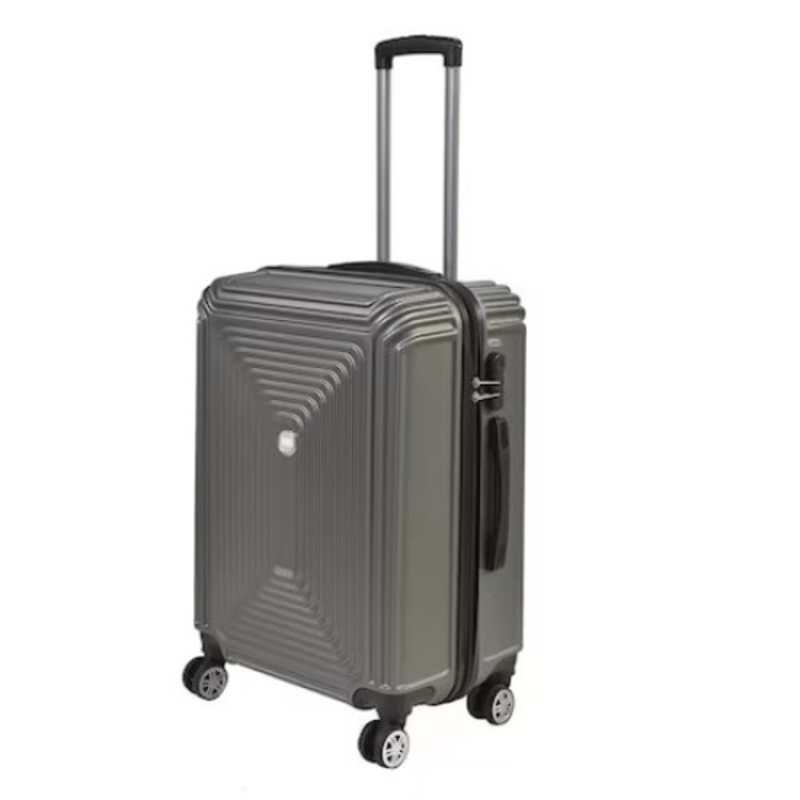 Troler culoare Gri din material ABS, cu 3 manere pentru transport si 4 roti, dimensiuni 35x27x55 cm, capacitate 50 litri