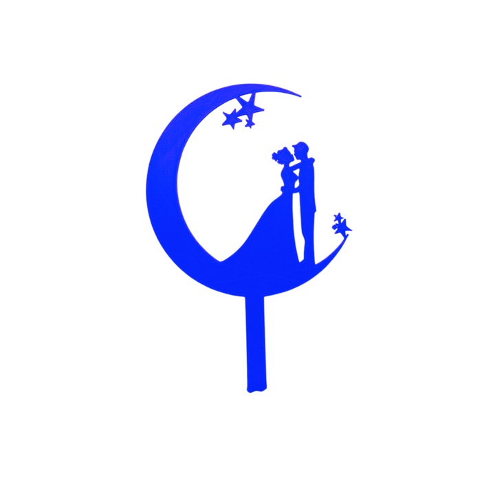 Tortafedő dekoráció, "MENNYASSZONY ÉS MENYASSZONY", menyasszonyi torta, hold és csillag téma, 18 x 11,5 cm kék