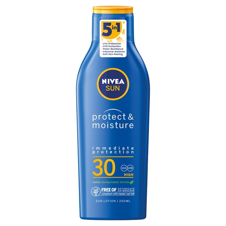 Lotiune protectie solara, Nivea, 200 ml, Albastru/Portocaliu