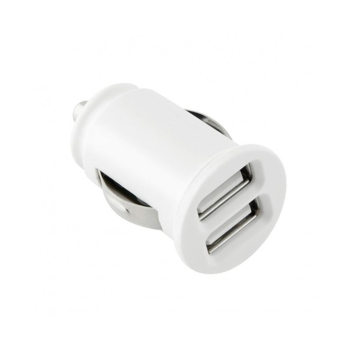 TOTI Dual USB autós töltő, 2.1A, 2xUSB, fehér + Micro USB adatkábel, 1 m, fehér