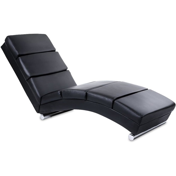 Fotoliu de relaxare pentru living, ergonomic, piele ecologica, stil elegant, modern, 154.5 x 51 x 73 cm, negru