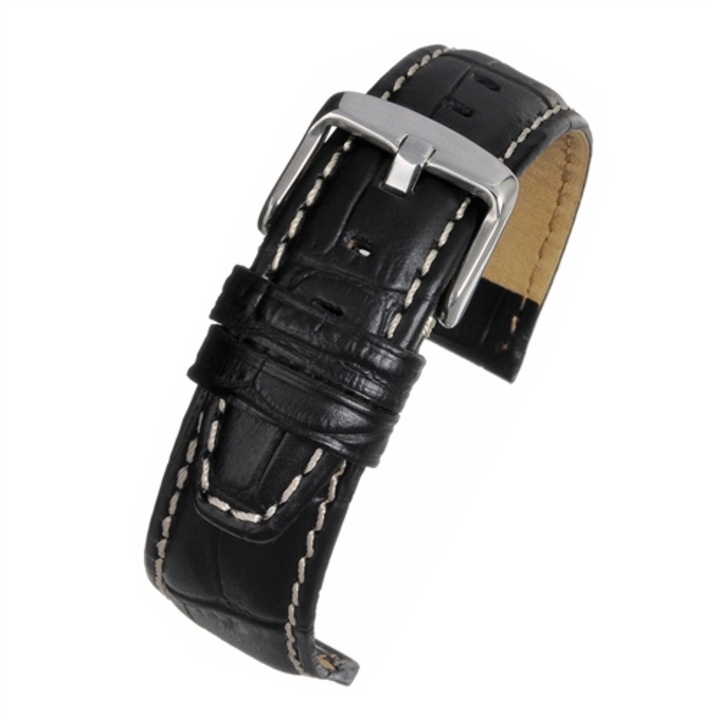 Curea Piele Naturala Textura Super Croc, Neagra, 22 mm