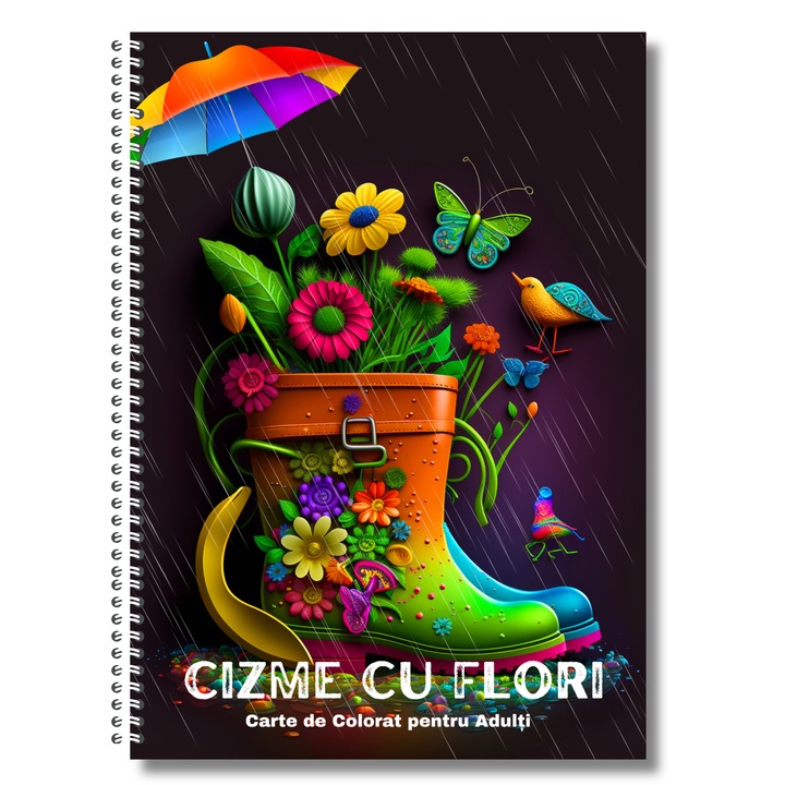 Carte de Colorat pentru Adulti, Cizme cu Flori, 110 Pagini