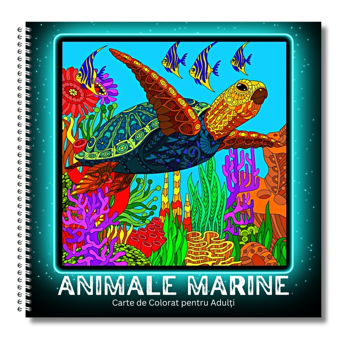 Carte de Colorat pentru Adulti, Mandala cu Animale Marine, 104 Pagini