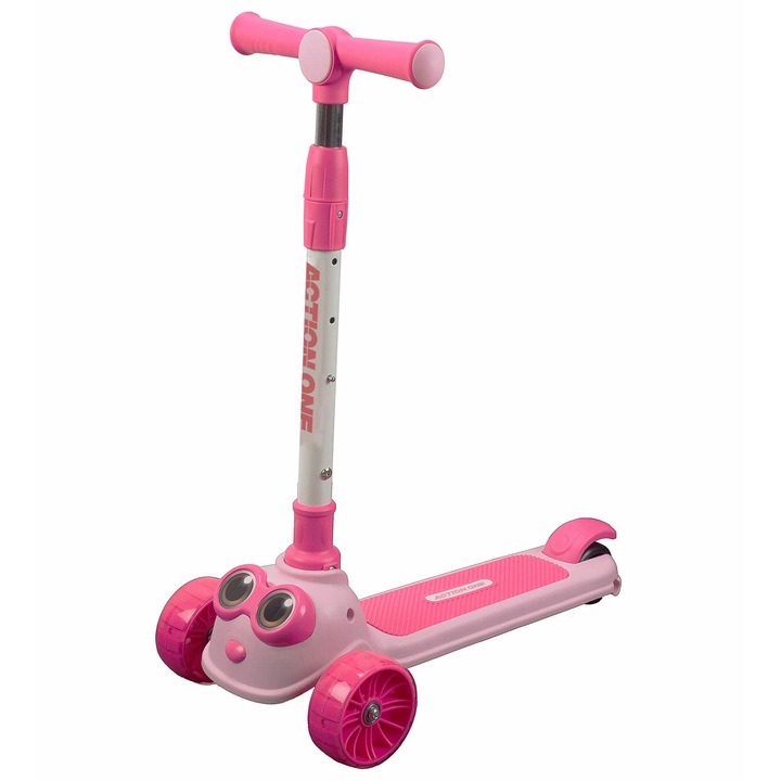 Тротинетка Action One Big Eyes с ярки и широки колела, розов