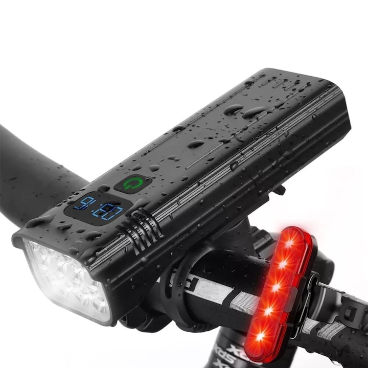 Lanterna LED bicicleta, ShawNice, H818, rezistent la apa, Reincarcabile USB, 5 Moduri de Iluminare, Negru