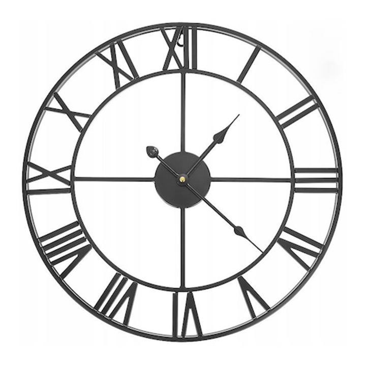 Безшумен стенен часовник във винтидж стил, Vaxiuja, метал, 18,5 инча-47 см, черен