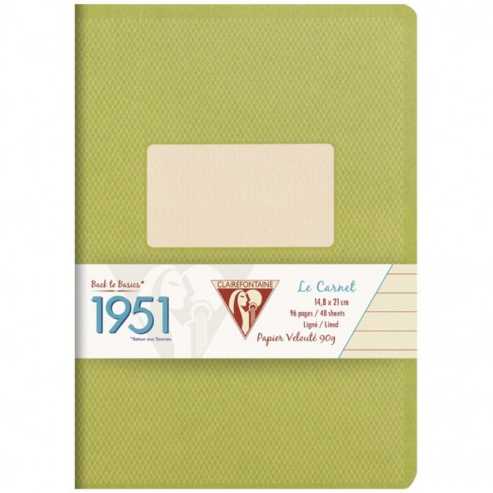 Тетрадка с телбод A5 Clairefontaine "1951", 48 страници, 14,8 x 21 см, Диктовка, Зелен