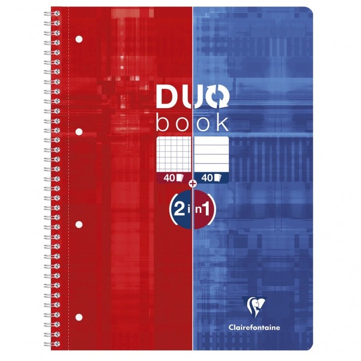Тетрадка със спирала A4+ Duo Clairefontaine, Обръщаща се, 80 страници, Диктовка+Математика