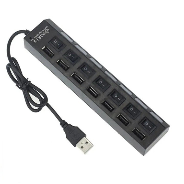Разклонител, 7-точков, USB, Разширителен хъб