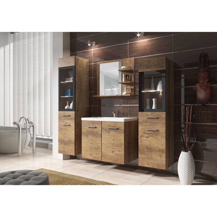 Fürdőszoba garnitúra Sarasota 141 (Barna + Gesztenye), LED: Nem, 120x35cm