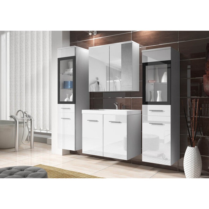 Fürdőszoba garnitúra Sarasota 140 (Fehér + Fényes fehér), LED: Nem, 120x35cm