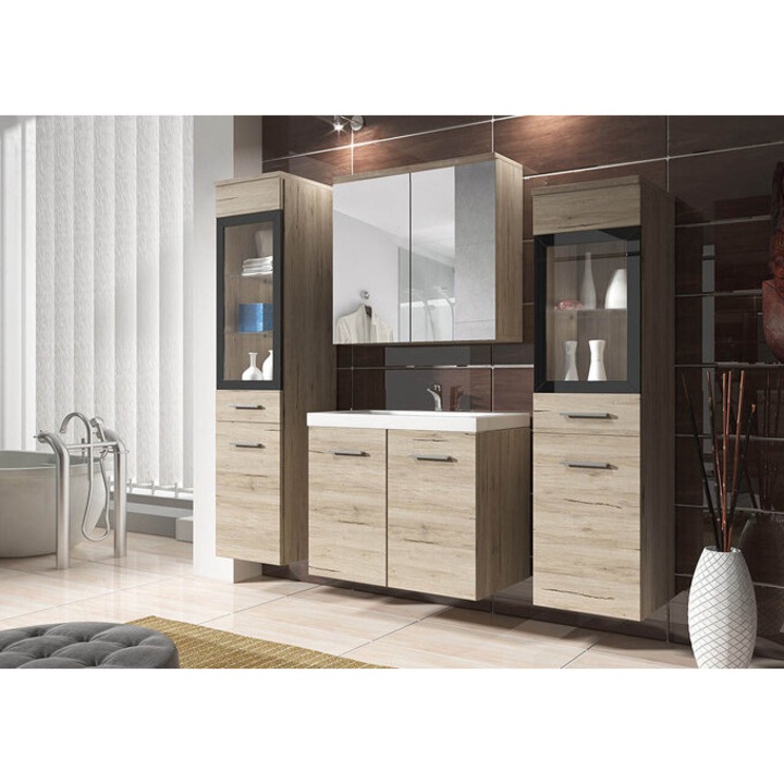 Fürdőszoba garnitúra Sarasota 140 (Világosbarna + San remo tölgy), LED: Nem, 120x35cm