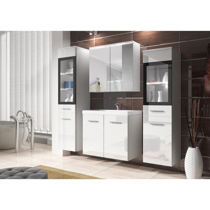 Fürdőszoba garnitúra Sarasota 140 (Fehér + Fényes fehér), LED: Igen, 120x35cm