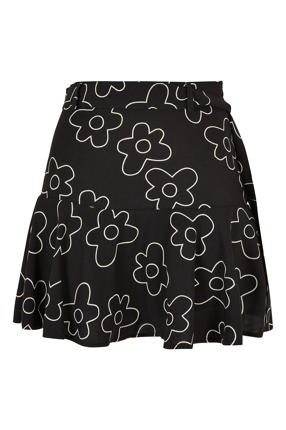Urban Classics, Fusta evazata cu cordon in talie, Alb, Negru, S