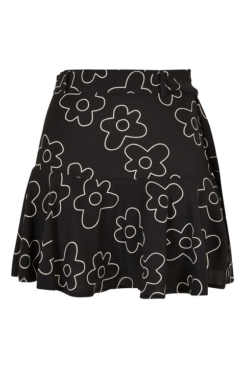 Urban Classics, Fusta evazata cu cordon in talie, Alb/Negru